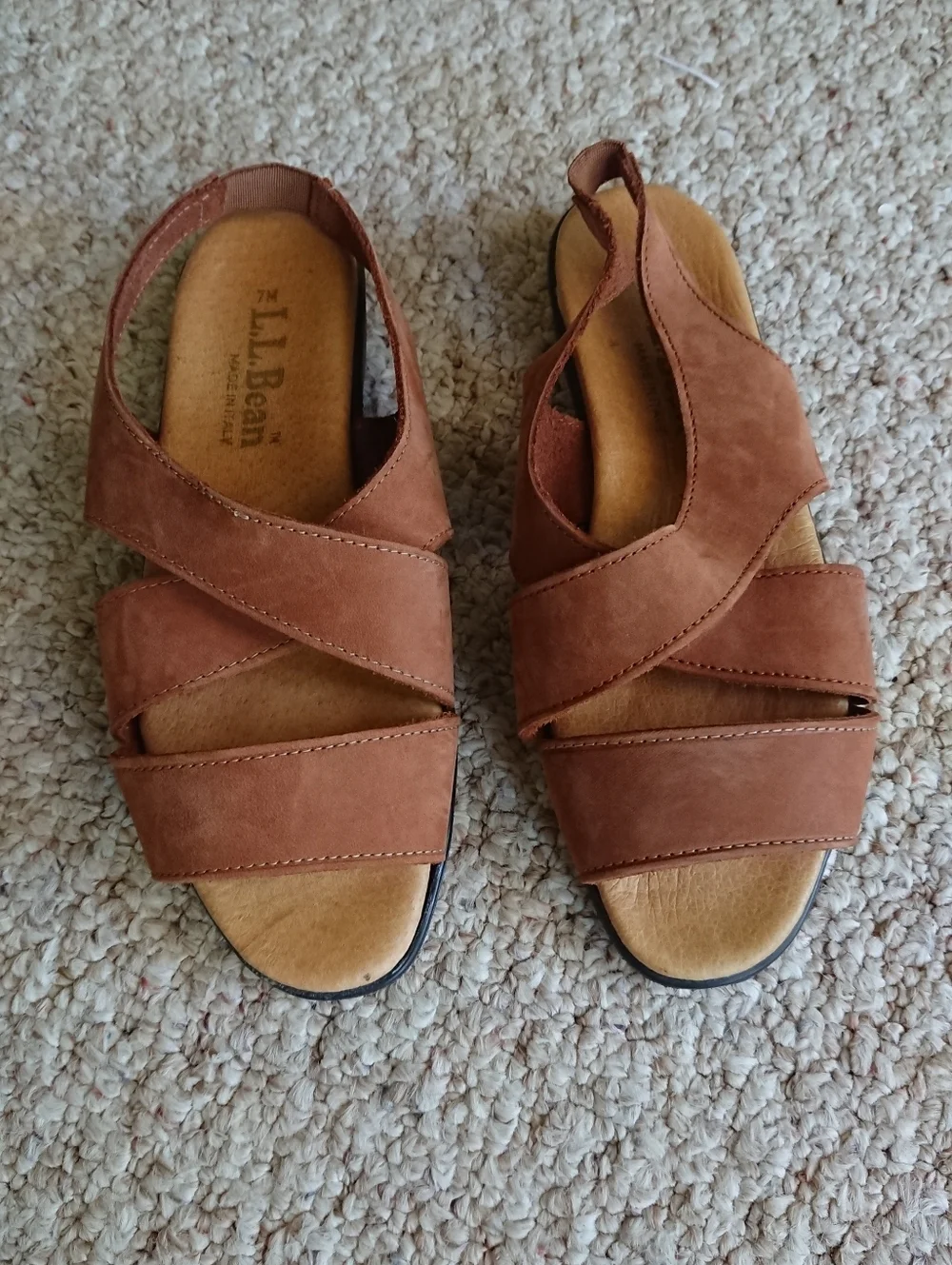 LL Bean Made in Italy Brown nubuck Leather Slingback Sandals size 6.5